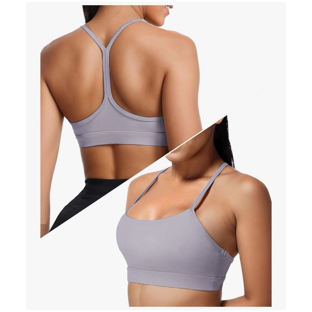 Women's Padded Y Back Sport Bra Low Impact Racerback Thin Strap Yoga purple XL
